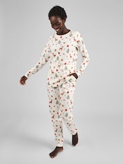 JoJo Maman Bébé Cream Womens Christmas Print Pyjamas Set - Image 3 of 4