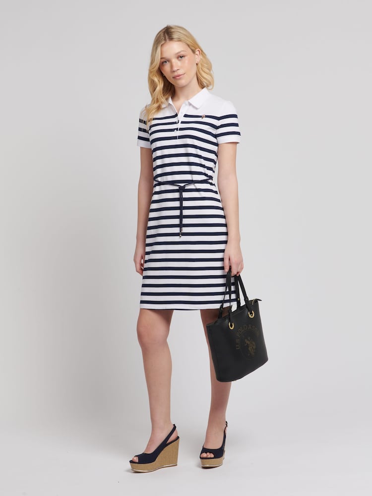 U.S. Polo Assn. Blue Womens Relaxed Stripe Polo Dress - Image 3 of 10