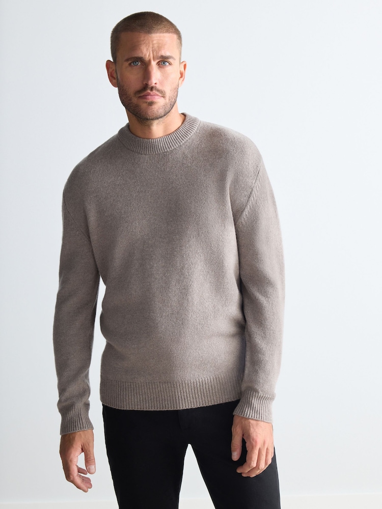 Neutral Plain Regular Fit 100% Lambswool Premium Jumper - Image 1 of 5