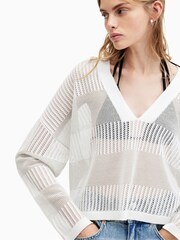 AllSaints White AllSaints Green Misha V-Neck Jumper - Image 2 of 7