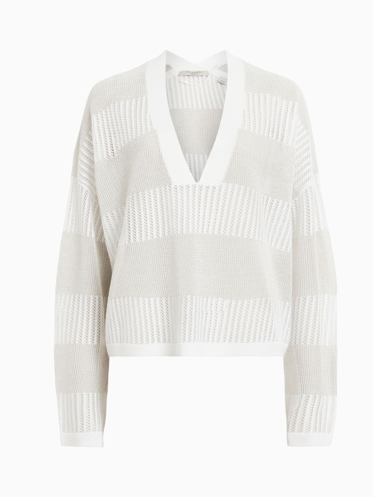 AllSaints White AllSaints Green Misha V-Neck Jumper - Image 7 of 7
