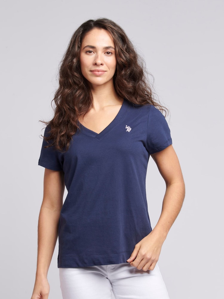 U.S. Polo Assn. Dark Blue Womens Regular Fit V-Neck T-Shirt - Image 1 of 7