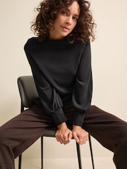 أسود - Long Sleeve Gathered Sides Blouse - صورة 1 من 7