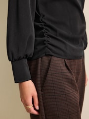 أسود - Long Sleeve Gathered Sides Blouse - صورة 5 من 7