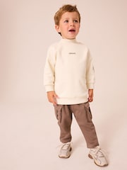 Ecru Cream/Brown High Neck Sweatshirt And Cargo Pocket Joggers Set (3mths-7yrs) - Image 1 of 9