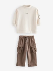 Ecru Cream/Brown High Neck Sweatshirt And Cargo Pocket Joggers Set (3mths-7yrs) - Image 6 of 9