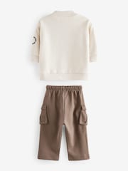 Ecru Cream/Brown High Neck Sweatshirt And Cargo Pocket Joggers Set (3mths-7yrs) - Image 7 of 9