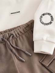 Ecru Cream/Brown High Neck Sweatshirt And Cargo Pocket Joggers Set (3mths-7yrs) - Image 9 of 9
