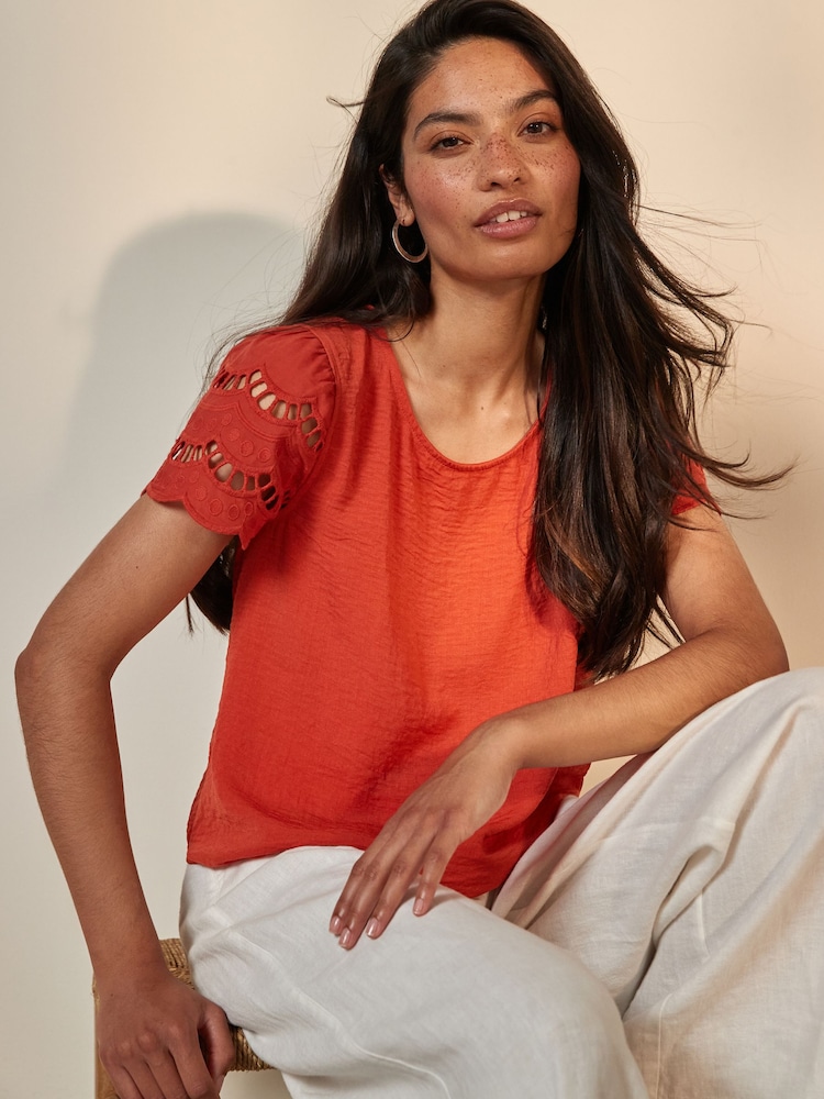 Orange - Jdy Broderie Bluse mit Rüschendetail - Bild 1 von 5