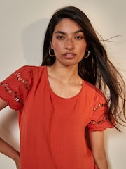 Orange - Jdy Broderie Bluse mit Rüschendetail - Bild 3 von 5