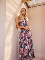 M&Co Navy Blue Paisley Floral Print Knot Maxi Dress - Image 1 of 6