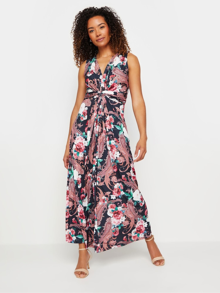 M&Co Navy Blue Paisley Floral Print Knot Maxi Dress - Image 2 of 6