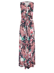 M&Co Navy Blue Paisley Floral Print Knot Maxi Dress - Image 6 of 6