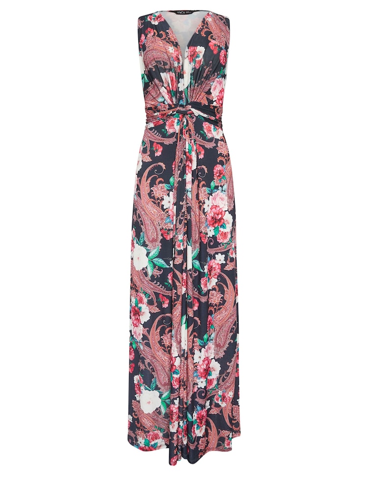 M&Co Navy Blue Paisley Floral Print Knot Maxi Dress - Image 6 of 6
