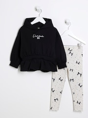 River Island Black Girls Cinch 100% Cotton Hoodie and Leggings Set - Image 1 of 4