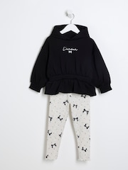 River Island Black Girls Cinch 100% Cotton Hoodie and Leggings Set - Image 2 of 4