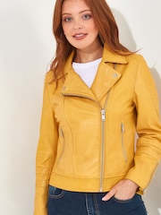 Joe Browns Yellow Cropped Leather Jacket - Image 1 of 5