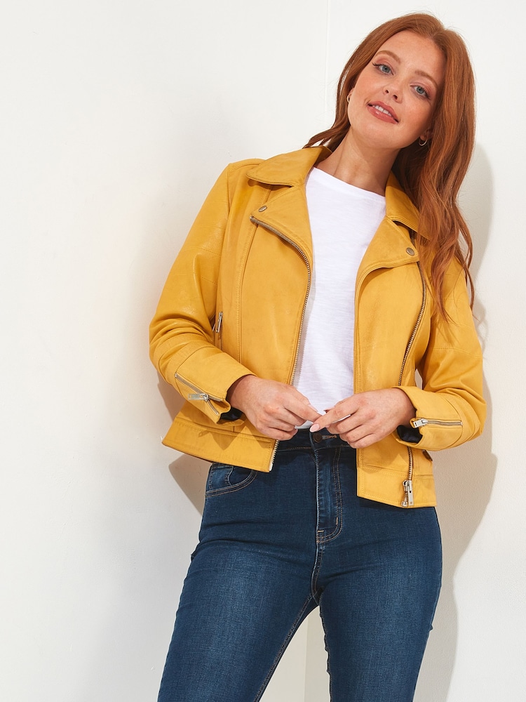 Joe Browns Yellow Cropped Leather Jacket - Image 2 of 5