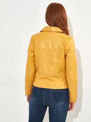 Joe Browns Yellow Cropped Leather Jacket - Image 3 of 5