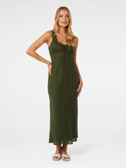 Forever New Green Pure Linen Etta Bow Tie Midi Dress - Image 1 of 4