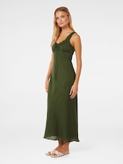 Forever New Green Pure Linen Etta Bow Tie Midi Dress - Image 3 of 4