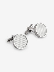 Silver Round Carbon Cufflinks - Image 1 of 3
