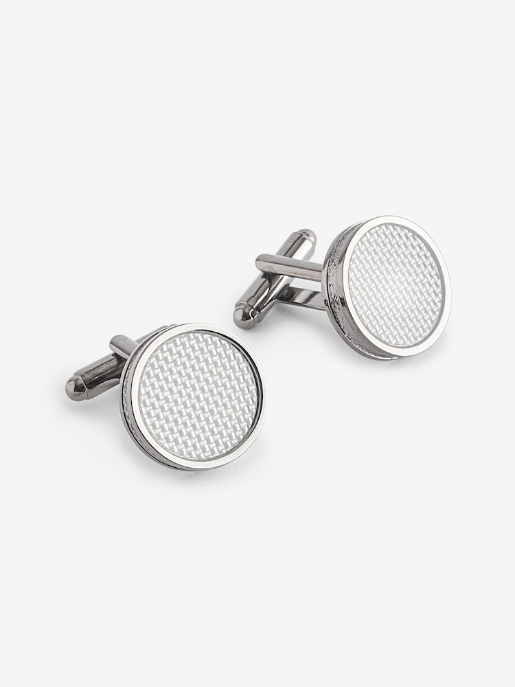 Silver Round Carbon Cufflinks - Image 1 of 3