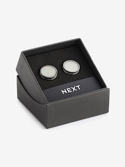 Silver Round Carbon Cufflinks - Image 2 of 3