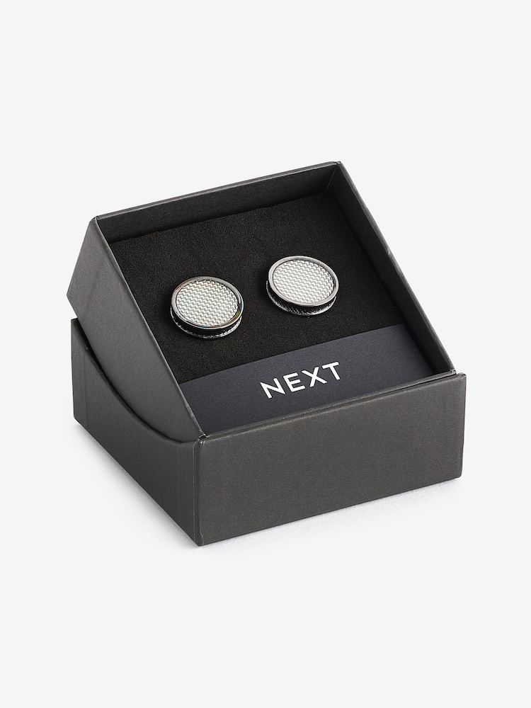 Silver Round Carbon Cufflinks - Image 2 of 3