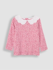 JoJo Maman Bébé Pink Floral Broderie Collar Top - Image 1 of 3