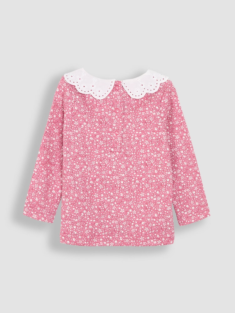 JoJo Maman Bébé Pink Floral Broderie Collar Top - Image 2 of 3