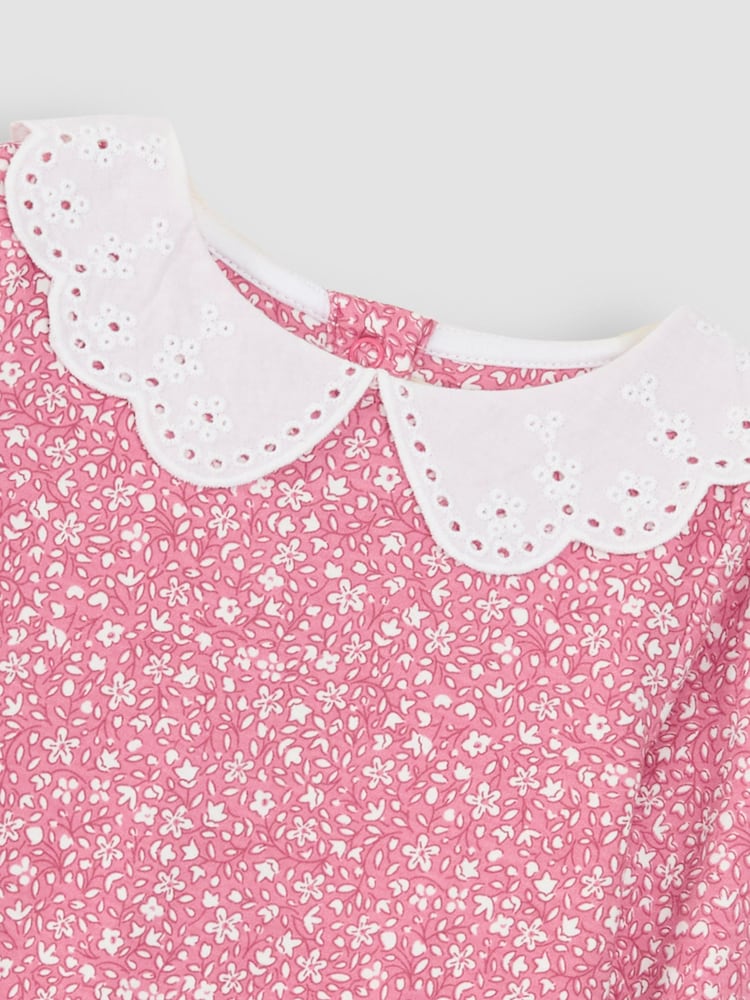 JoJo Maman Bébé Pink Floral Broderie Collar Top - Image 3 of 3