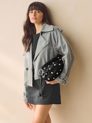 Black Leather Studded Clutch Bag - Image 1 of 7