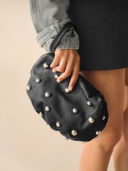 Black Leather Studded Clutch Bag - Image 2 of 7