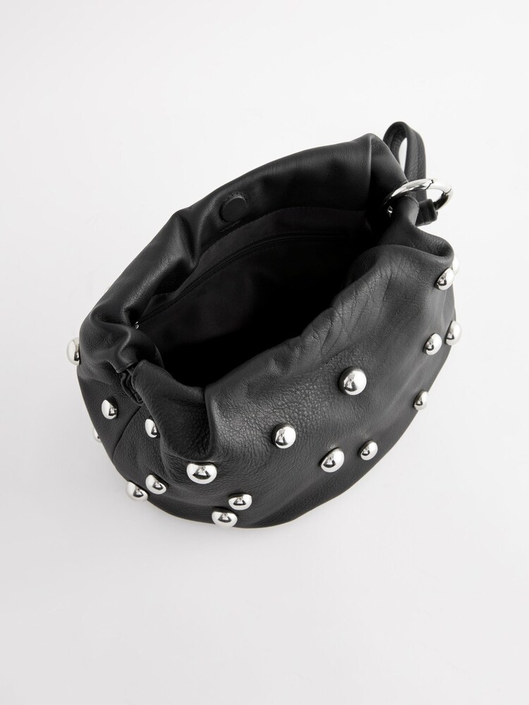 Black Leather Studded Clutch Bag - Image 7 of 7 Black Leather Studded Clutch Bag - Image 7 of 7