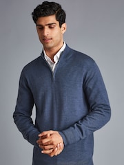 Charles Tyrwhitt Sky Blue Pure Merino Quarter Zip Jumper - Image 1 of 5
