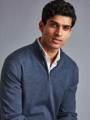 Charles Tyrwhitt Sky Blue Pure Merino Quarter Zip Jumper - Image 2 of 5