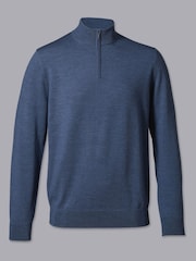 Charles Tyrwhitt Sky Blue Pure Merino Quarter Zip Jumper - Image 3 of 5