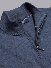 Charles Tyrwhitt Sky Blue Pure Merino Quarter Zip Jumper - Image 4 of 5