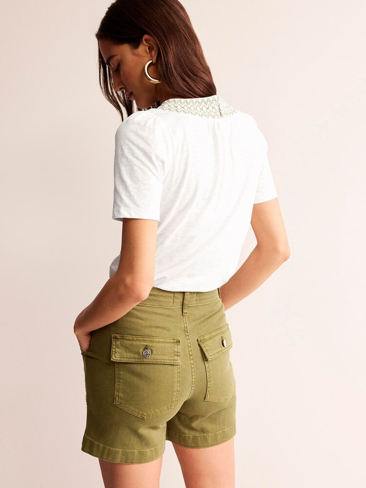 Boden White Smock Neck Puff Sleeve Top - Image 2 of 5 Boden White Smock Neck Puff Sleeve Top - Image 2 of 5