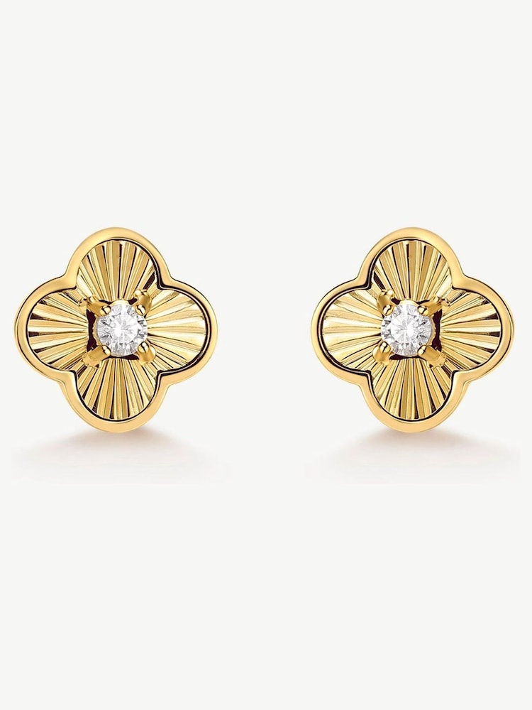 D.Louise Gold Tone Pleated Clover Studs Earrings - Image 2 of 3 D.Louise Gold Tone Pleated Clover Studs Earrings - Image 2 of 3