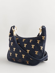 Cath Kidston Navy Suede Bow Cross-Body Bag - Image 3 of 9
