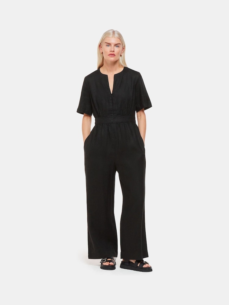 Whistles Black Petite Linen Cosima Jumpsuit - Image 1 of 5