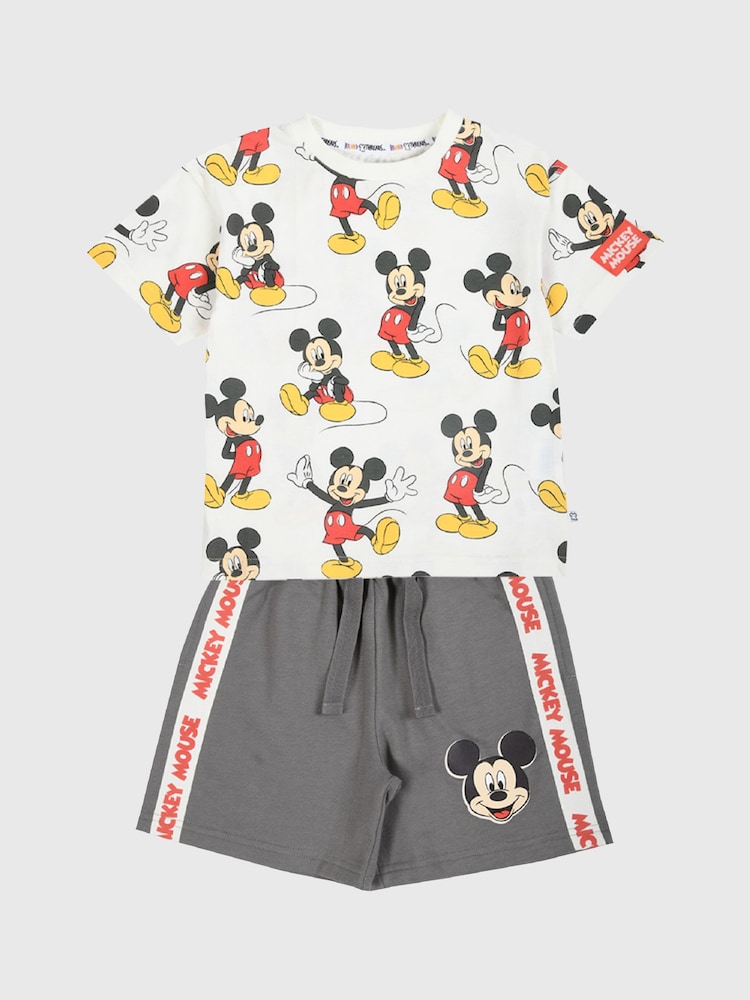 Brand Threads Natural 100% Cotton Disney Mickey Mouse Boys T-Shirt and Shorts Set - Image 1 of 5