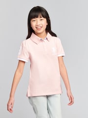 U.S. Polo Assn. Pink Girls Player 3 Pique 100% Cotton Polo Shirt - Image 1 of 6