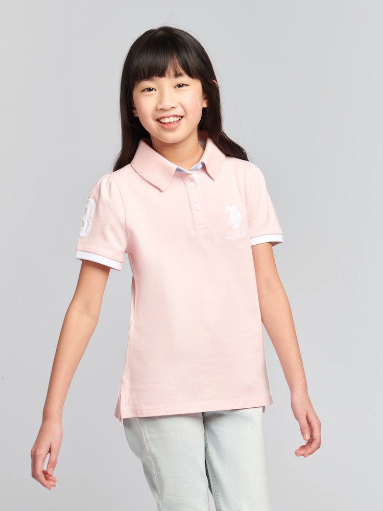 U.S. Polo Assn. Pink Girls Player 3 Pique 100% Cotton Polo Shirt - Image 1 of 6