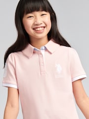 U.S. Polo Assn. Pink Girls Player 3 Pique 100% Cotton Polo Shirt - Image 4 of 6