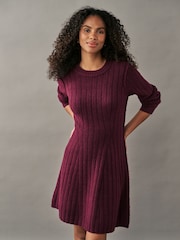 Red Berry Ribbed Fit And Flare Mini Knitted Jumper Dress With Wool - Image 1 of 6