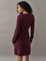 Red Berry Ribbed Fit And Flare Mini Knitted Jumper Dress With Wool - Image 2 of 6