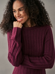 Red Berry Ribbed Fit And Flare Mini Knitted Jumper Dress With Wool - Image 3 of 6